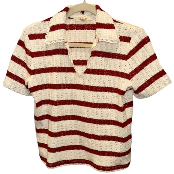 madewell cinnamon red white textured Breton stripe knit sweater top XXS - Picture 1 of 3